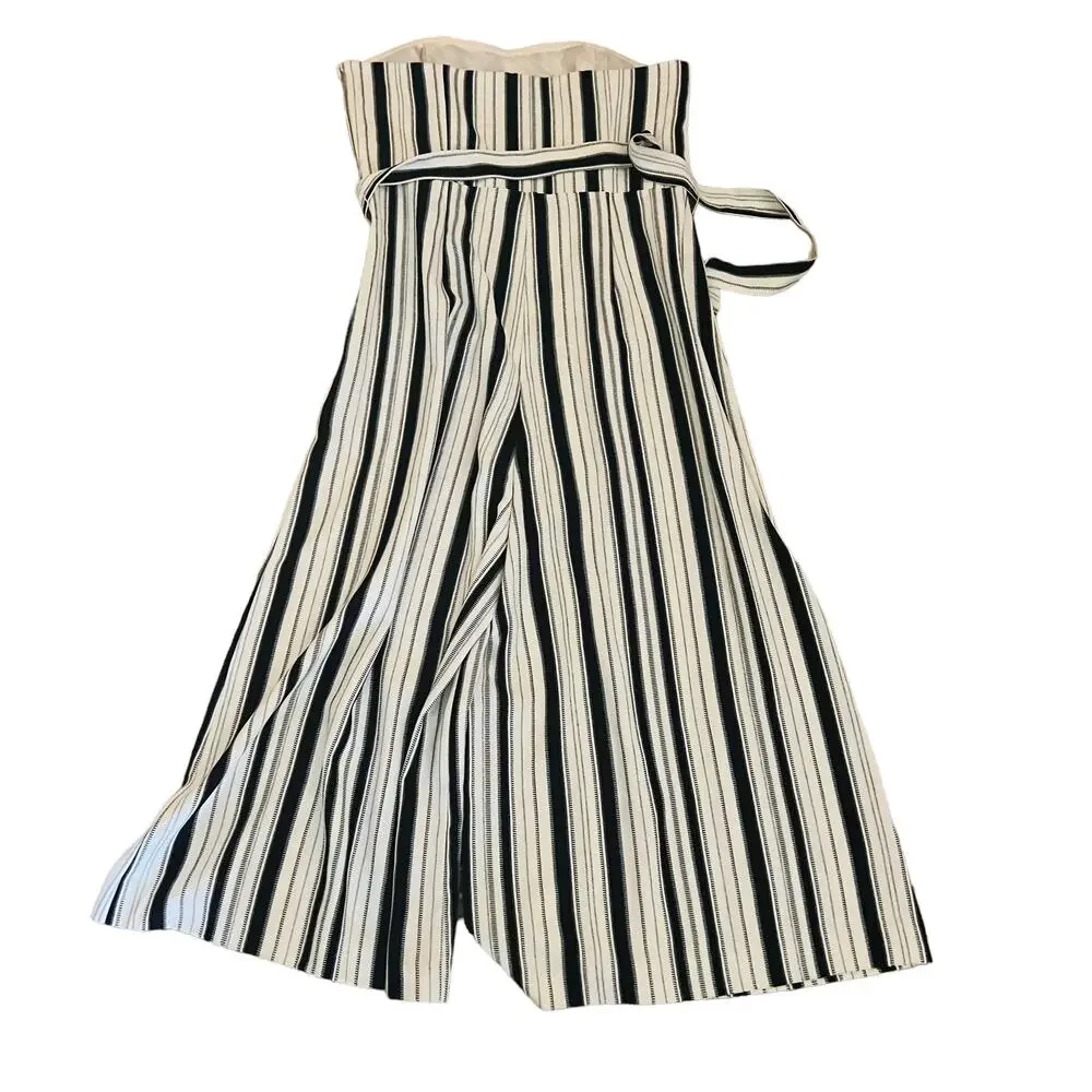 H&M Striped Strapless Belted Wide Leg Cropped JumpySize 12 NWT